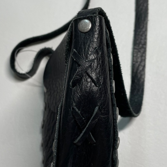 Black Pebbled Leather Mini Crossbody Bag with Studs - Picture 7 of 8